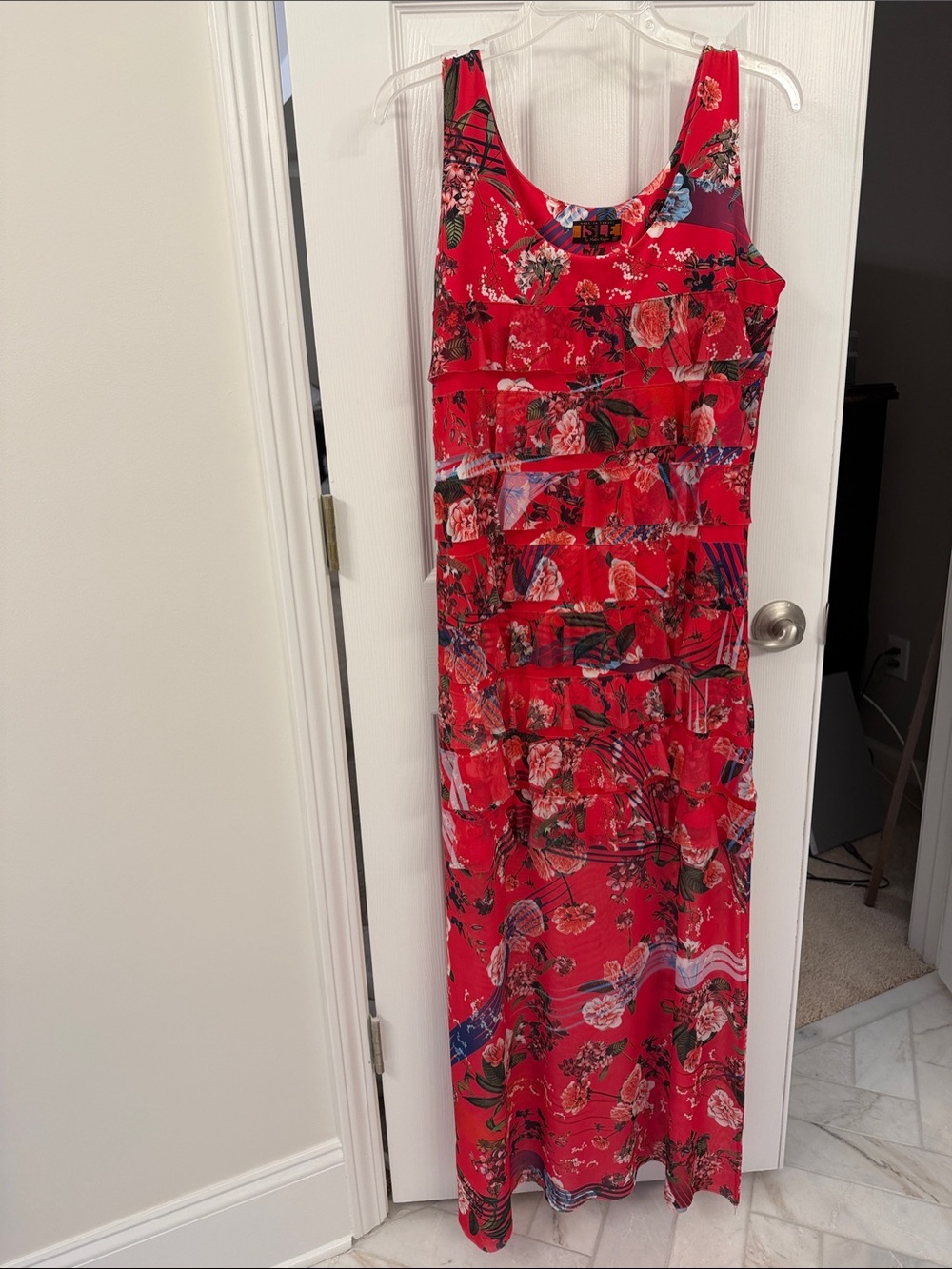 Dark Pink Floral Mesh Cha-Cha Scoop-Neck Maxi Dress